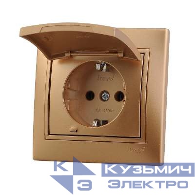 Розетка 1-м СП Mira 16А IP20 с заземл. с защ. крышкой со вставкой керамика зол. метал. LEZARD 701-1313-123