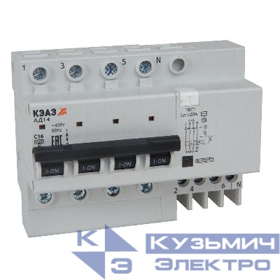 Выключатель автоматический АД14-42C40-АC-УХЛ4 дифференциального тока с защитой от сверхтоков (4P C40 30мА) 4.5кА КЭАЗ 318386