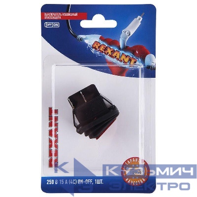 Выключатель клавишный 250В 15А (4с) ON-OFF красн. с подсветкой ВЛАГОЗАЩИТА (RWB-507) блист. Rexant 06-0307-C