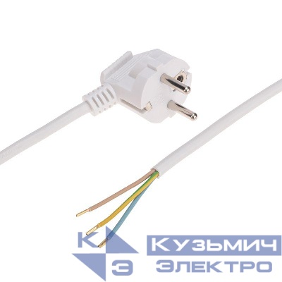 Шнур электрический с угловой вилкой 10А 2500Вт ПВС 3х1.0кв.мм 5м бел. Rexant 11-1321