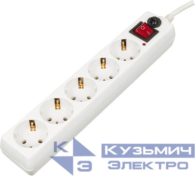 Удлинитель с сетевым фильтром 5х5м с заземл. 10А IP20 500SH-5-W 2.2кВт CCA бел. BURO 992295