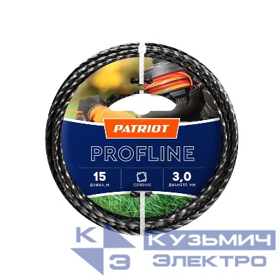 Леска Profline D3.0мм L15м (скрученный квадрат) 300-15-5 на пластиковой обойме черн. PATRIOT 805402211