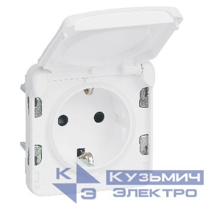 Розетка 1-м СП Plexo 16А IP55 250В 2P+E с заземл. немецк. стандарт антибактер. механизм бел. Leg 070722