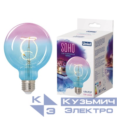 Лампа светодиодная филаментная LED-SF01-4W/SOHO/E27/CW BLUE/WINE GLS77TR SOHO спиральный филамент син./винная колба упаковка картон Uniel UL-00005892