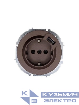 Розетка 1-м СП OSEN с заземл. + USB разъем механизм шоколад LEZARD 743-7388-181