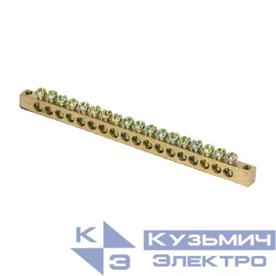 Шина PEN "ноль-земля" 6х9 18 отвер. латунь крепеж по краям PROxima EKF sn0-63-18-k