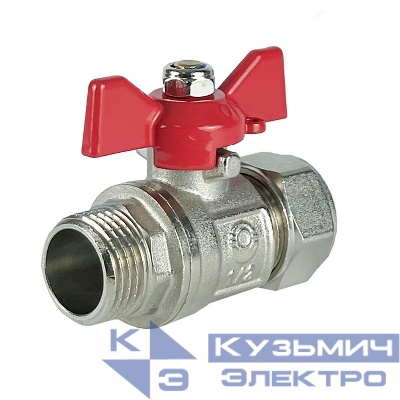 Кран шаровой обжимной с переходом на НР ручка-бабочка 16х1/2дюйм с никелир. покрытием (100/10) К VALFEX VF.341.NB.16012