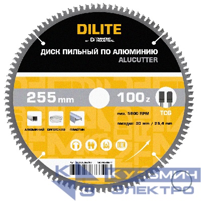 Diamond Industrial Диск пильный по алюминию,пластику 255х30/25,4 мм Z=100 TCG AluCutter DILITE Diamond Industrial