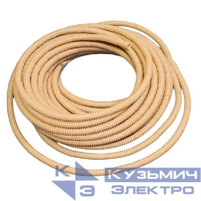 Труба гофрированная ПВХ легкая d16мм с протяжкой свет. дерево (уп.25м) Урал Пак ГФ-8104116-025