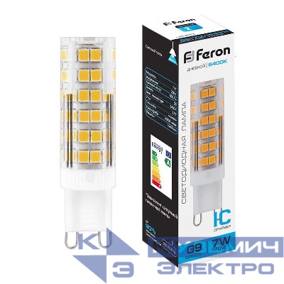 Лампа светодиодная LB-433 7Вт JCD9 6400К G9 230В FERON 25768
