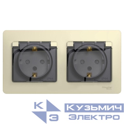 Розетка 2-м СП 2мод. Glossa 16А IP44 с заземл. защ. шторки в сборе беж. SE GSL000247