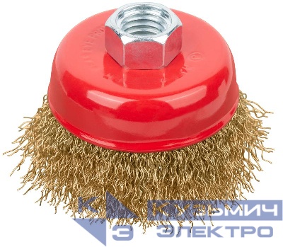 Корщетка-чашка гайка М14 стальная латунированная волнистая проволока 65мм FIT 39265