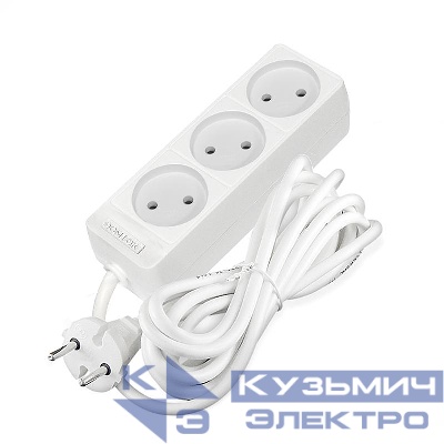 Удлинитель 3х3м без заземл. 10А IP20 2.2кВт ПВС 2х0.75 бел. DOMTOK 2371