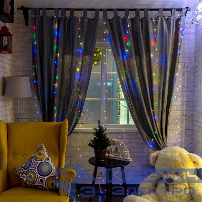 Гирлянда светодиодный занавес из росы 3х3м 300 LED IP20 USB + пульт управления с крючками для крепления мультиколор Neon-Night 315-889