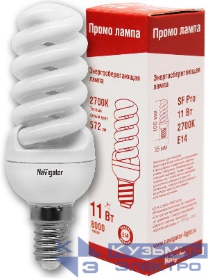 Лампа люминесцентная компакт. 94 098 NCLP-SF-11-827-E14 11Вт E14 спиральная 2700К Navigator 94098