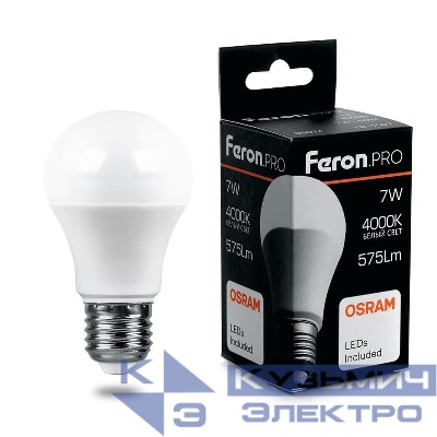 Лампа светодиодная LB-1007 7Вт A55 грушевидная 4000К E27 230В FERON 38024