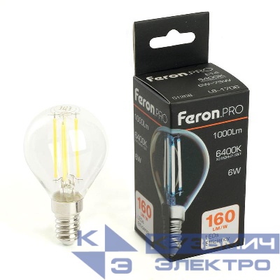 Лампа светодиодная LB-1706 6Вт G45 шар прозрачная 6400К E14 1000лм 175-265В FERON 51258