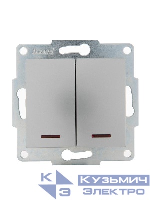 Выключатель 2-кл. 1п СП Karina 10А IP20 с подсветкой механизм матов. серебр. LEZARD 707-4388-112