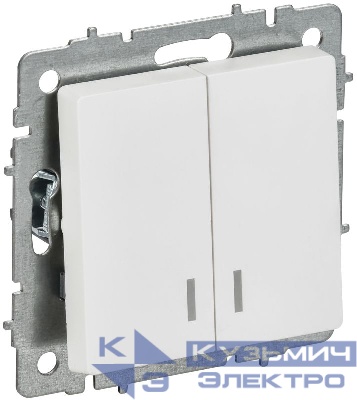 Выключатель 2-кл. СП BRITE ВС10-2-1-БрАБ 10А с индикацией механизм арктич. бел. IEK BR-V20-1-10-K91