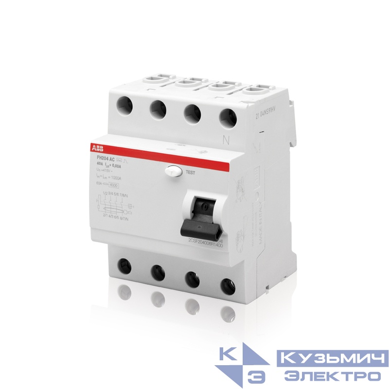 Выключатель дифференциального тока (УЗО) 4п 63А 30мА тип AC FH204 ABB 2CSF204004R1630