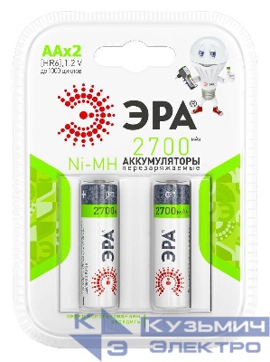 Аккумулятор AA/HR6 2700мА.ч HR6-2BL (блист.2шт) Эра C0038458