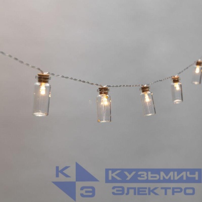 Гирлянда светодиодная "Баночки" 1.5м 10LED тепл. бел. 0.1Вт IP20 провод ПВХ прозр. элементы питания 2хAA (не в компл.) Neon-Night 303-096