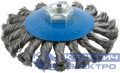 Корщетка тип "колесо" с наклоном гайка М14 стальная витая проволока 100мм MOS 38936М