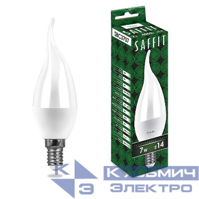 Лампа светодиодная SBC3707 7Вт C37T свеча на ветру 4000К E14 230В SAFFIT 55055