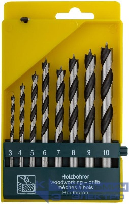 Набор сверл по дереву CrV Профи пластиковый бокс 8шт (3-4-5-6-7-8-9-10мм) FIT 36100