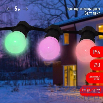 Гирлянда "Белт Лайт" 5м 10LED шаг 50см мультиколор 24В каучуковая изоляция IP44 динамич.режим с контроллером и трансформ. ЭРА Б0047956