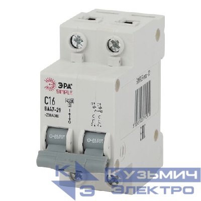Выключатель автоматический модульный 2п C 16А 4.5кА ВА 47-29 SIMPLE-mod-12 ЭРА Б0039229