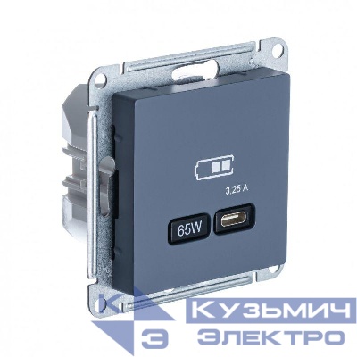 Розетка USB AtlasDesign тип C 65Вт QC PD высокоскор. ЗУ механизм грифель SE ATN000727
