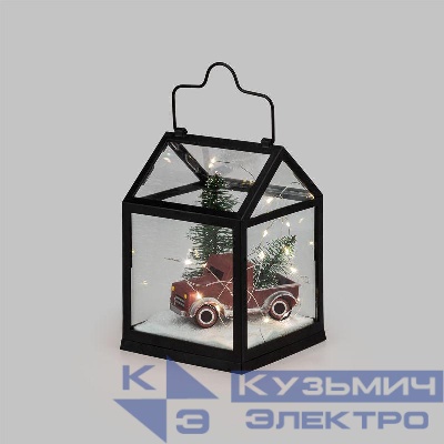 Фонарь декоративный с машиной 14х14х21см тепл. бел. 2хAA (не в комплекте) корпус черн. Neon-Night 513-040