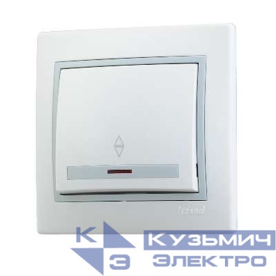 Переключатель проходной 1-кл. СП Mira 10А с подсветкой с сер. вставкой бел. LEZARD 701-0215-114