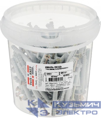 Дюбель-гвоздь 6х60 с грибовидной манжетой полипропилен (уп.100шт) ведро Tech-Krep 101990