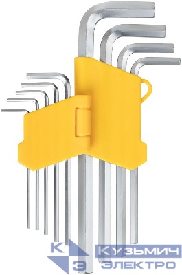 Ключ шестигранный 1.5-10мм длинный в пластик. держателе CrV сталь (уп.9шт) FIT 64189