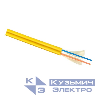 Кабель волоконно-оптический 9/125 одномод. 2 волокна плотное буферное покрытие (tight buffer) zip cord для внутр. прокладки -25-+50град.C LSZH (F90020204Y) желт. Cabeus 7744c