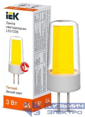 Лампа светодиодная COB 3Вт капсула 3000К G4 230В керамика IEK LLE-COB-3-230-30-G4