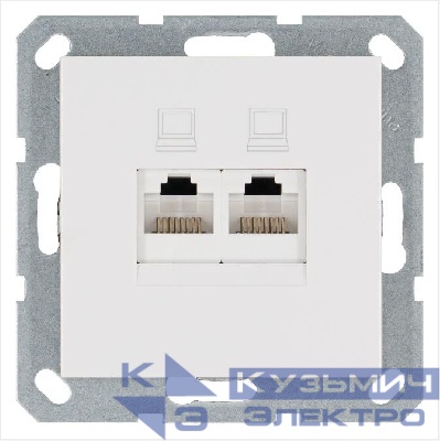 Розетка компьютерная 2-м RJ45 IP20 кат. 5E механизм бел. глянцевый Jasmart G6106W