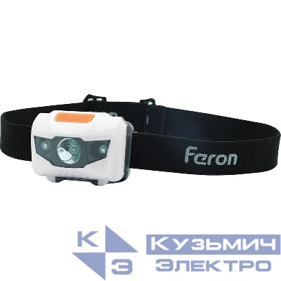 Фонарь налобный светодиодный работающий от батареек 3хAAA 1LED+2RED IP44 пластик TH2302 FERON 41681