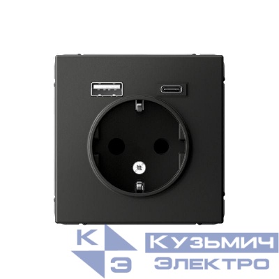 Розетка ArtGallery 16А с 2-мя заряд. устройствами USB A+C 5В/2.4А/3А 2х5В/1.5А механизм базальт SE GAL001432