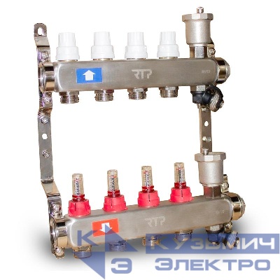 Группа коллекторная с расходомерами (евроконус 3/4дюйм) нерж. сталь SUS 304 1дюйм х4 выхода RTP 42496