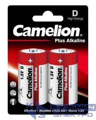 Элемент питания алкалиновый D/LR20 1.5В Plus Alkaline LR20-BP2 BL-2 (блист.2шт) Camelion 1654
