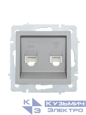 Розетка компьютерная + телефонная 2-м СП Vesna механизм платина LEZARD 742-3588-143