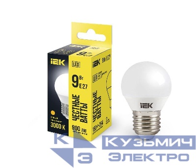 Лампа светодиодная G45 9Вт шар 3000К E27 230В IEK LLE-G45-9-230-30-E27