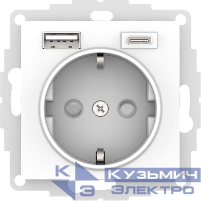Розетка AtlasDesign 16А с 2-мя заряд. устройствами USB тип A+C 5В/2.4А/3.0А 2х5В/1.5А механизм лотос SE ATN001332