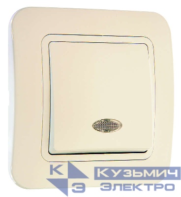 Выключатель 1-кл. СП Lillium 10А IP20 с подсветкой крем. /крем. Makel 70221