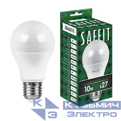 Лампа светодиодная SBA6010 10Вт A60 грушевидная 4000К E27 230В SAFFIT 55005