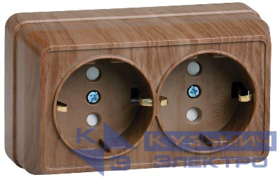 Розетка 2-м ОП Октава РСш22-3-ОД 16А IP20 с заземл. защ. шторки дуб GENERICA ERO24-K04-16-DC