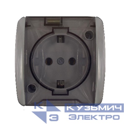 Розетка 1-м ОП Клио 16А IP54 с заземл. с прозр. крышкой сер. UNIVersal К2229-Gr